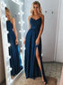 A Line V Neck Lace Long Chiffon Prom Dresses LBQ2118