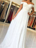 A Line Ivory Off the Shoulder Chiffon Appliques Prom Dress LBQ2694