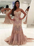 Mermaid Sweetheart Lace Appliques Pink Prom Dress LBQ2929