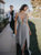 A Line V Neck Chiffon Silver Prom Dresses with Slit