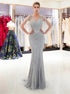 Silver Rhinestone Mermaid Tulle Prom Dresses LBQ1657