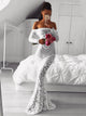 White Mermaid Off the Shoulder Long Sleeves Sequin Prom Dresses