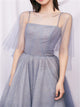 A Line Sequins Lavender Tea Length Prom Dress