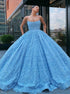 Ball Gown Sky Blue Lace Spaghetti Straps Prom Dress LBQ2063