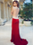 Sweep Train Red Open Back Cap Sleeves Evening Dresses