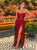 Burgundy Sweetheart Slit A Line Satin Prom Dresses 