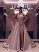 A Line Detachable Sliver One Shoulder Sexy High Slit Prom Dresses LBQ2315
