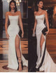 Mermaid Strapless White Floor Length Prom Dresses with Slit