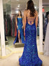 Royal Blue Mermaid Lace Up Sequins Prom Dress with Slit LBQ2616