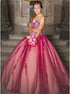 Red Appliques Ball Gown Sweetheart Floor Length Tulle Prom Dresses LBQ1882