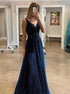 Sleeveless V Neck Sequins Tulle Prom Dress LBQ1584