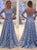 A Line Appliques Sweep Train Prom Dresses