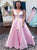 A Line Pink Satin Floor Length Prom Dresses with Pockets