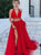 Sweep Train Red Evening Dresses with Slit