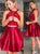 Two Pieces Red Sleeveless Halter Prom Dresses 