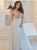 Deep V Neck Pleats Chiffon Light Blue Prom Dresses with Sweep Train