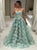 Green Spaghetti Straps Sweetheart Lace Tulle Prom Dresses
