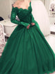 Off the Shoulder Ball Gown Appliques Satin  Prom Dresses