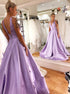 A Line Open Back Lavender Satin Prom Dress LBQ0859