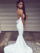 Straps Criss Cross Chiffon Sweep Train White Prom Dresses