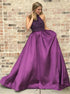 Purple A Line Halter Beaded Sleeveless Satin Prom Dresses LBQ2218