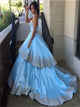 Blue Sweetheart Ball Bown Appliques Satin Prom Dresses