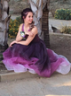 A Line V Neck Tulle Purple Prom Dresses