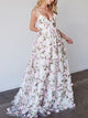 Floral Pink Tulle Long Prom Dresses