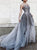 A Line Gray Sequins Scoop Tulle Prom Dresses