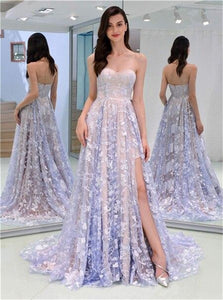 A Line Lace Prom Dresses with Appliques