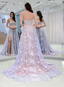 Sweep Train Sleeveless Purple Prom Dresses