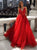 A Line V Neck Appliques Red Tulle Prom Dresses