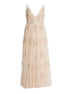 A Line V Neck Tulle Champagne Appliques Open Back Prom Dresses LBQ2987