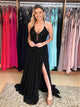 Halter A Line Black Tulle Lace Up Sequins Prom Dress 