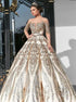 Ball Gown Long Sleeves Lace Appliques Prom Dresses with Beadings LBQ2336