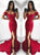 Mermaid Slit Sweetheart Short Sleeves Satin Red Prom Dresses