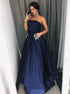 A Line Strapless Beadings Prom Dresses With Pockets LBQ1634
