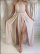A Line Halter Split Floor Length Chiffon Prom Dresses