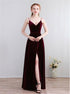 Velvet Spaghetti Straps Open Back Prom Dress with High Split LBQ1535