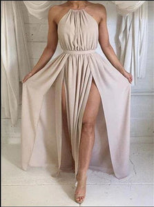 Champagne Evening Dresses with Slit