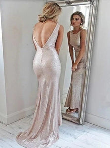 Open Back Pink Sheath Satin Prom Dresses 