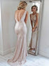 Open Back Pink Sheath Satin Prom Dresses LBQ2679