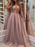 A Line Beadings V Neck Chiffon Prom Dress LBQ2259