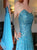 Strapless A Line Sequined Blue Chiffon Prom Dresses 