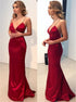 Sexy Sheath Satin Spaghetti Straps Red Prom Dress LBQ0602