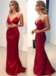 Sexy Sheath Satin Spaghetti Straps Red Prom Dresses