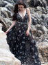 A Line Black V Neck Appliques Tulle Prom Dress LBQ0577