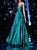 A Line V Neck Teal Satin Floor Length Prom Dresses with Slit