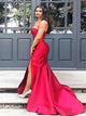 Mermaid Red Satin Prom Dresses with Sweep Train