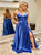 A Line V Neck Spaghetti Straps Satin Lace Up Pockets Prom Dresses